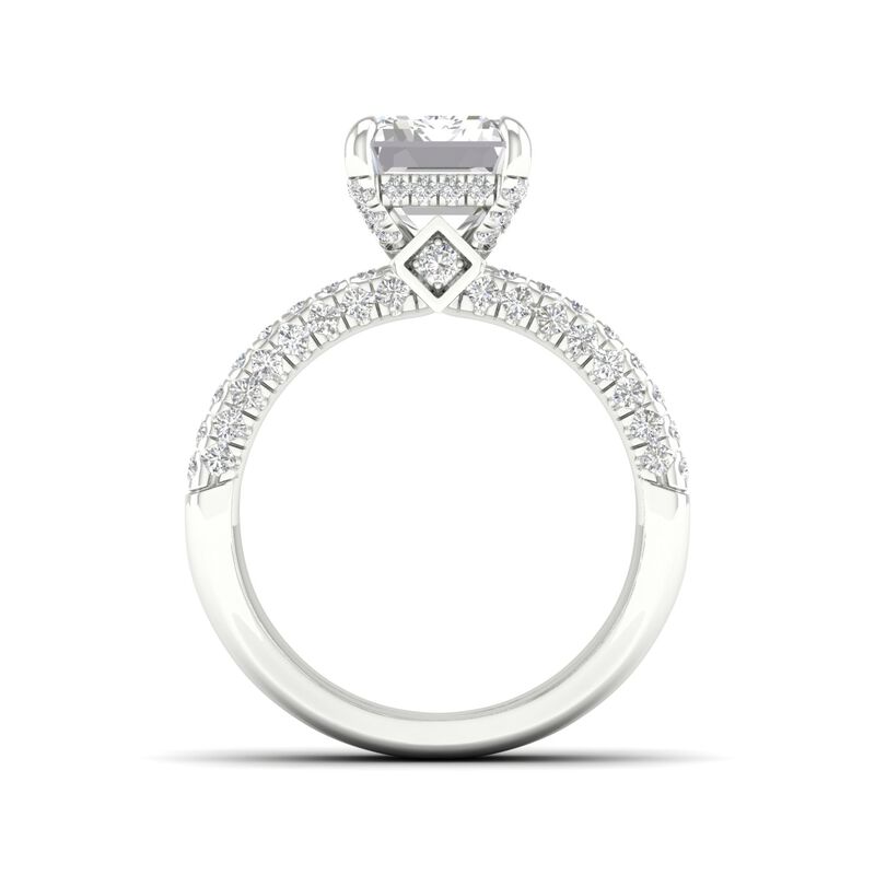 Emerald-Cut Lab Grown 4.50ctw. Diamond With Baguette & Brilliant-Cut Multi-Row Engagement Ring in 14k White Gold image number null